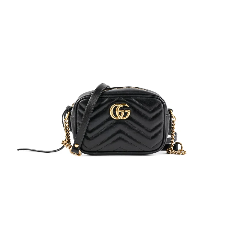 ITEM 12 - Gucci Mini Marmont Black Leather Camera Crossbody Bag