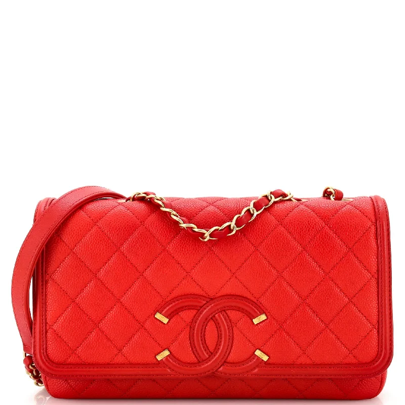 Filigree Flap Bag Quilted Caviar Medium