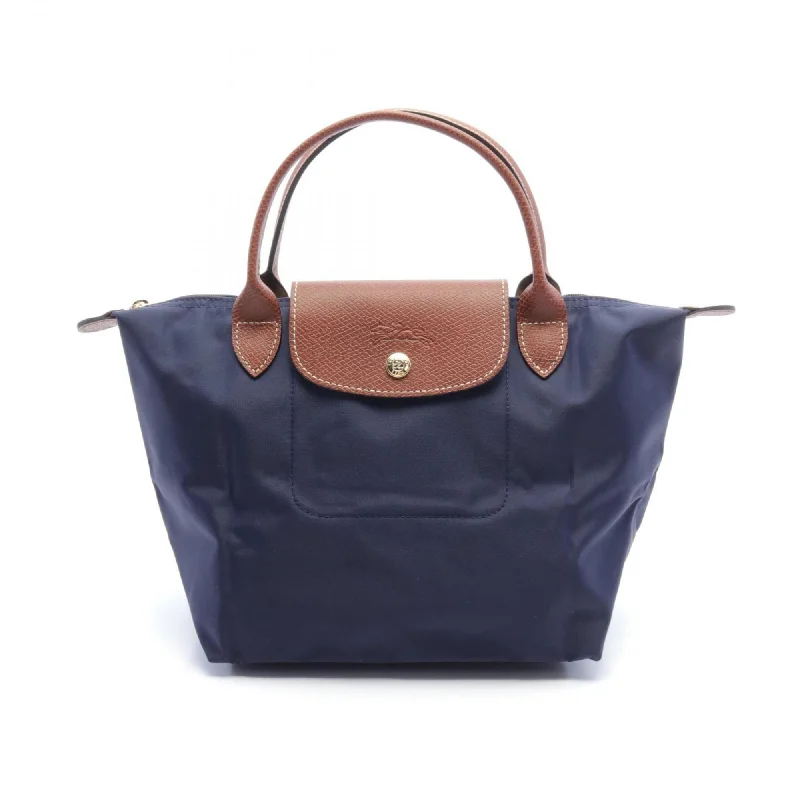 Longchamp  Navy Nylon Leather Tote Bag