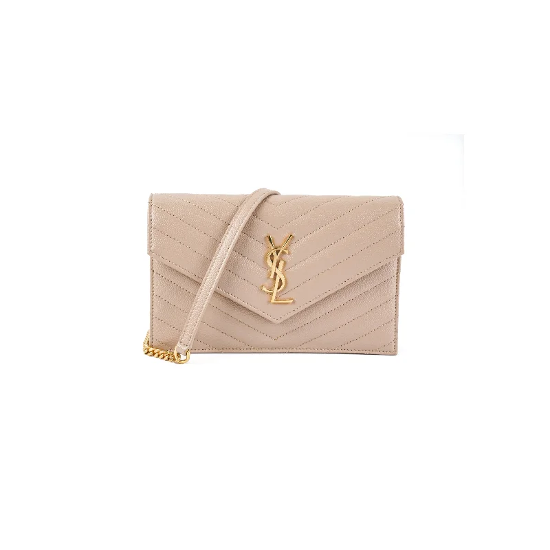 Saint Laurent Cassandre Envelope Wallet on Chain WOC Beige