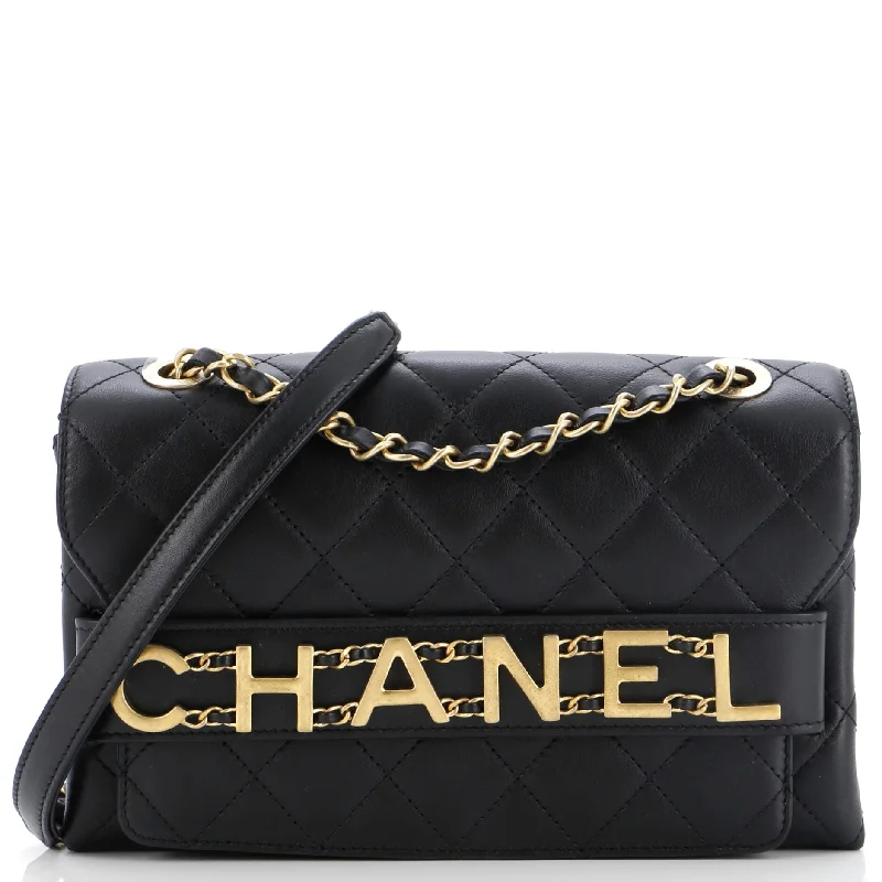 Logo Enchained Flap Bag Quilted Calfskin Medium