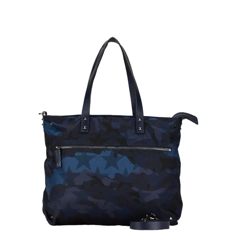 Valentino blue Camouflage Navy Nylon Leather Shoulder Bag Tote Bag (Pre-Owned)