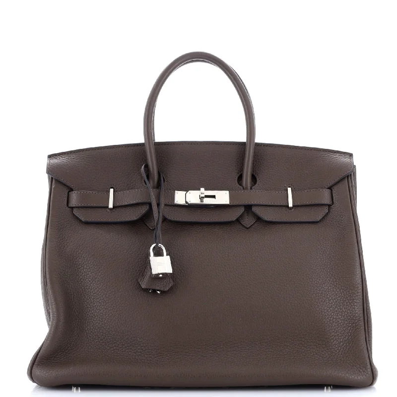 Birkin Handbag Chocolat Clemence with Palladium Hardware 35