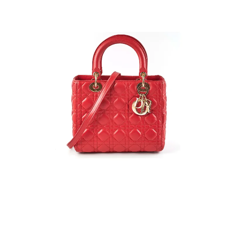 Christian Dior Medium Lady Dior Red Lambskin Bag