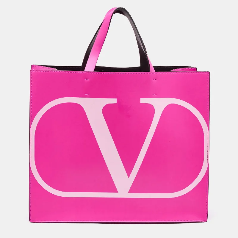 Valentino Pink/white Leather Vlogo Shopper Tote