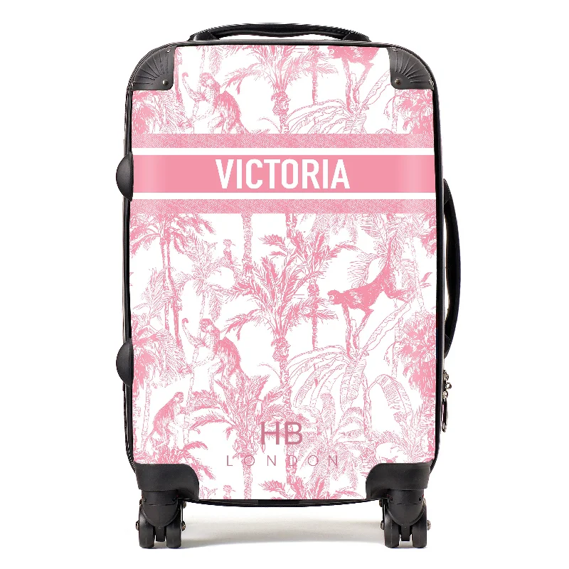 Personalised Pink Jungle Toile with Designer Font Initial Suitcase