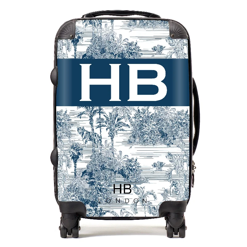 Personalised Navy Tiger Toile with Original Font Initial Suitcase