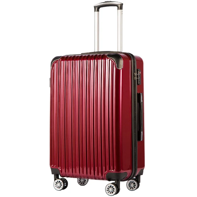 Coolife Luggage Expandable(only 28") Suitcase PC+ABS Spinner 20in 24in 28in Carry on (wine wind new, S(20in)_carry on)