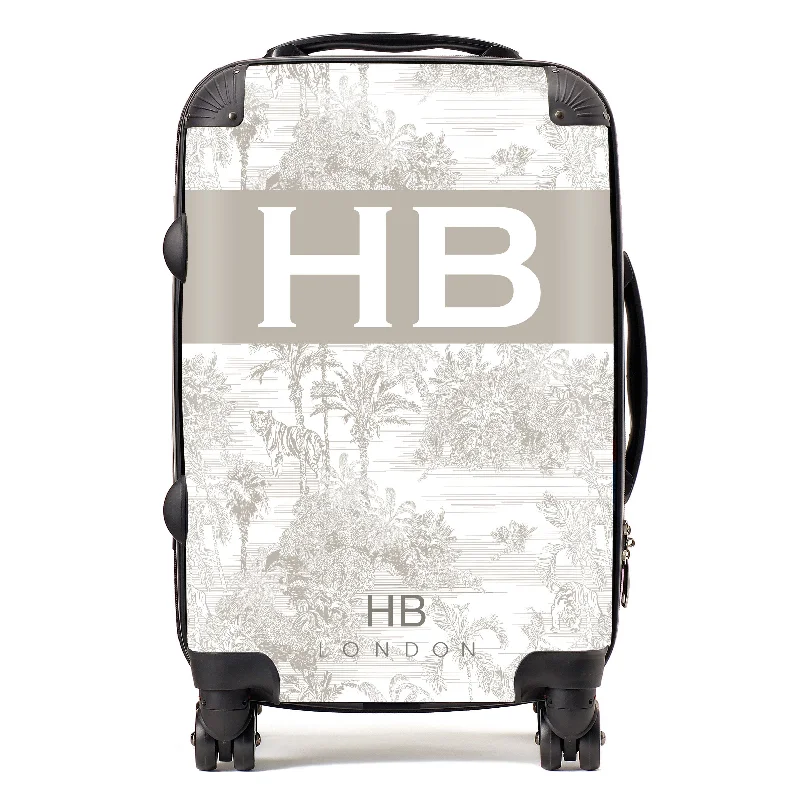 Personalised Greige Tiger Toile with Original Font Initial Suitcase