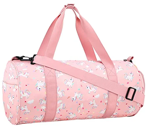 Choco Mocha Kids Duffle Bag for Girls Unicorn Duffle Bags for Girls Overnight Bag for Toddler Girl Duffel Bag Kids Travel Bags Weekender Weekend Bag for Little Teenage Girls Gym Bag Baby Sleepover Gift, Pink