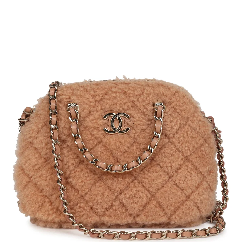 Chanel Small Crossbody Bag Light Brown Shearling Light Gold Hardware