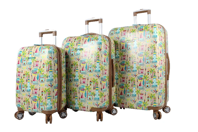 Lily Bloom Hardside Luggage 3 Piece Design Pattern Spinner Suitcase For Woman (Beach House)