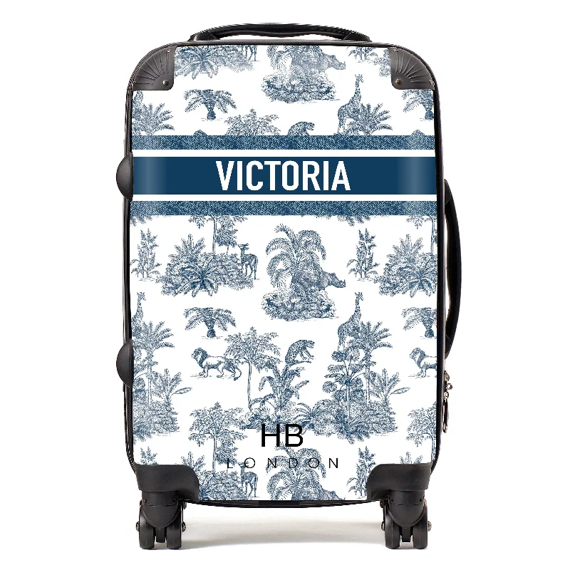 Personalised Navy Safari Toile with Designer Font Initial Suitcase