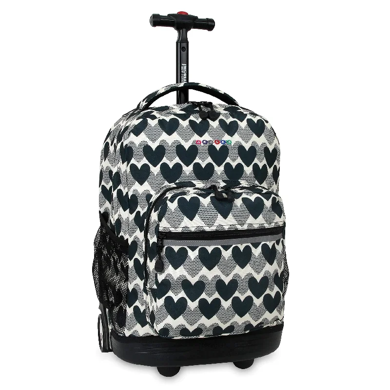 J World New York Sunrise 18-inch Rolling Backpack - Heart Dot Black Designer Print Polyester Checkpoint-Friendly Adjustable Strap Lined Water Resistant