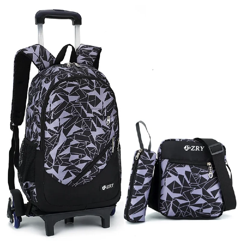 Meetbelify 3pcs Kids Rolling Backpacks Luggage Six Wheels Trolley School Bags (Black with 6 wheels)