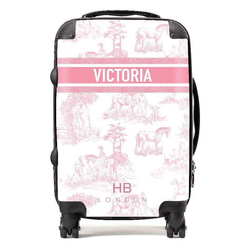 Personalised Pink French Toile with Designer Font Initial Suitcase