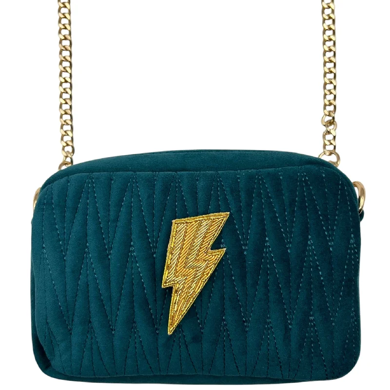 Velvet Rivington handbag in teal, recycled velvet