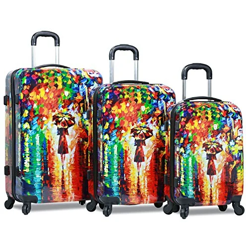 Dejuno 3-Piece Lightweight Hardside Spinner Upright Luggage Set, Parisian Nights