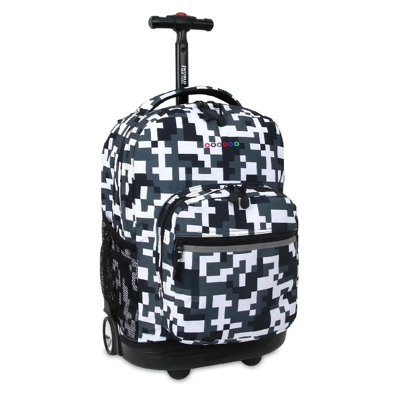 J World New York Sunrise 18-inch Rolling Backpack - Camo Black Designer Print Polyester