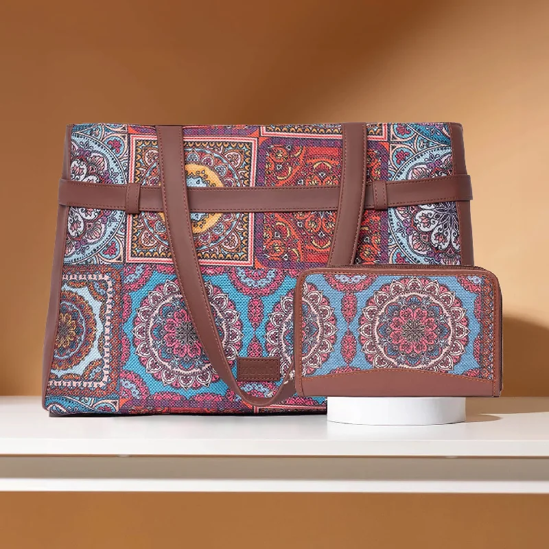 Multicolor Mandala Print - Statement Office Bag & Chain Wallet Combo