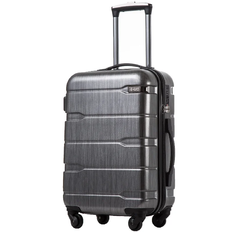 COOLIFE Luggage Expandable(only 28") Suitcase PC+ABS Spinner Built-in TSA Lock 20in 24in 28in Carry on (Charcoal, S(20in_Carry on))