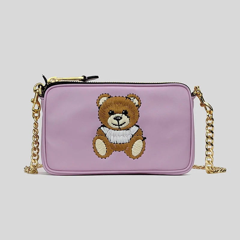 Moschino Couture Teddy Embroidered Chain Crossbody Bag Soft Lilac RS-A7525