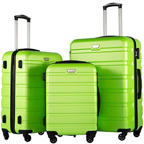 Coolife Luggage 3 Piece Set Suitcase Spinner Hardshell Lightweight (Apple Green2)