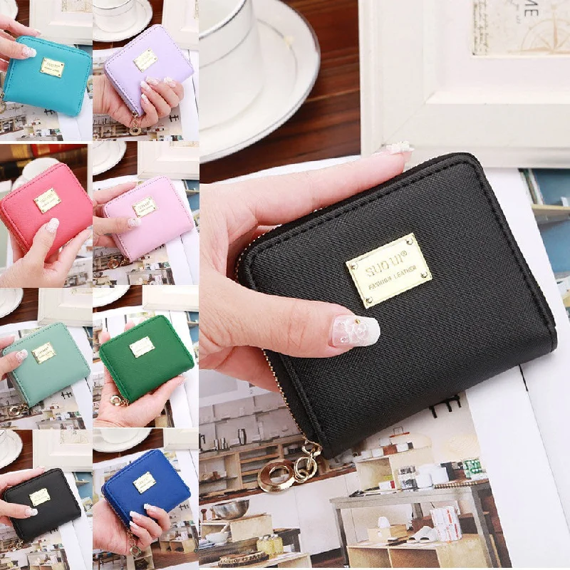 Women Leather Small Wallet Card Holder Zip Coin Purse Clutch Handbag