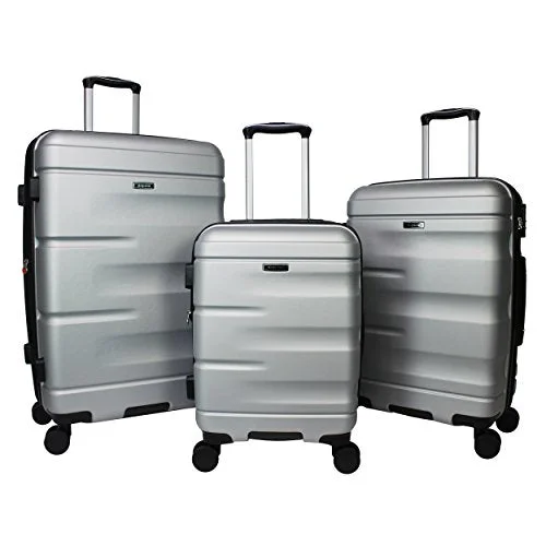 Dejuno Emerson 3-Piece Hardside Expandable Spinner Luggage Set, Silver