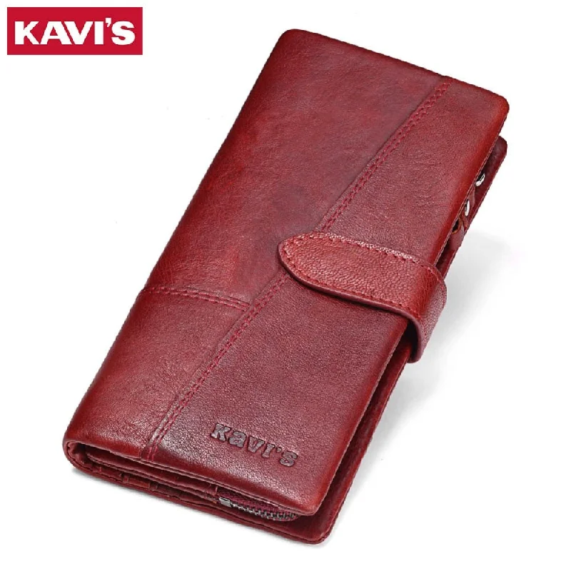 Kavis Genuine Leather Women Wallet Female Long Clutch Lady Walet Portomonee Rfid Luxury Brand Money