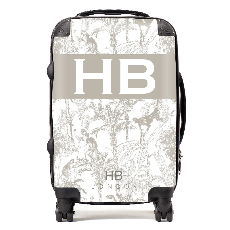 Personalised Greige Jungle Toile with Original Font Initial Suitcase