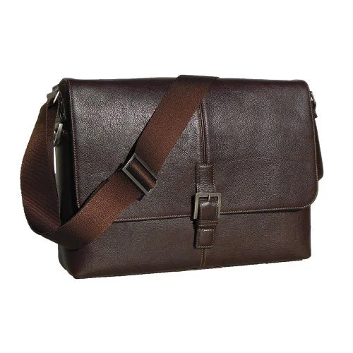 Boconi Men'S Tyler Tumbled Single Buckle Messenger In Coffee Leather W/ Khaki