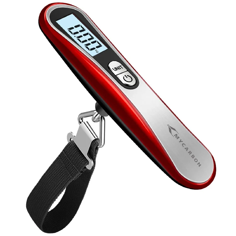 MYCARBON Digital Luggage Scale, Luggage Scale Travel Digital, 110 lbs Hanging Luggage Scale with Hook, Portable Suitcase Luggage Weight Scale with Backlit LCD Display Convertible Weight Units Red