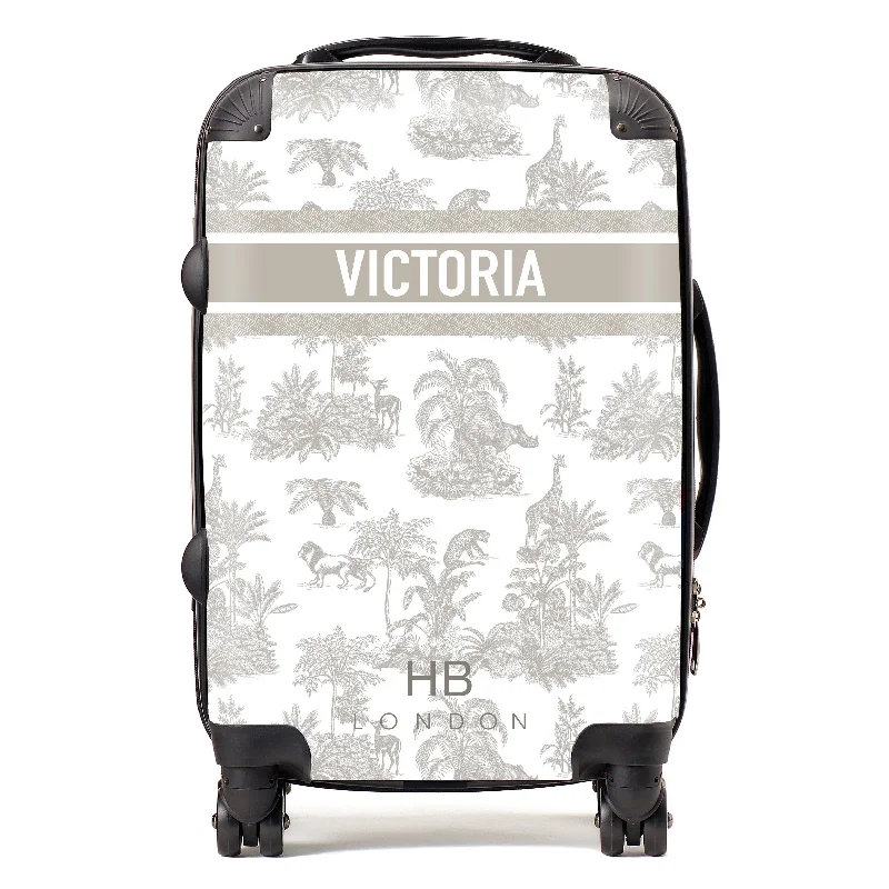 Personalised Greige Safari Toile with Designer Font Initial Suitcase