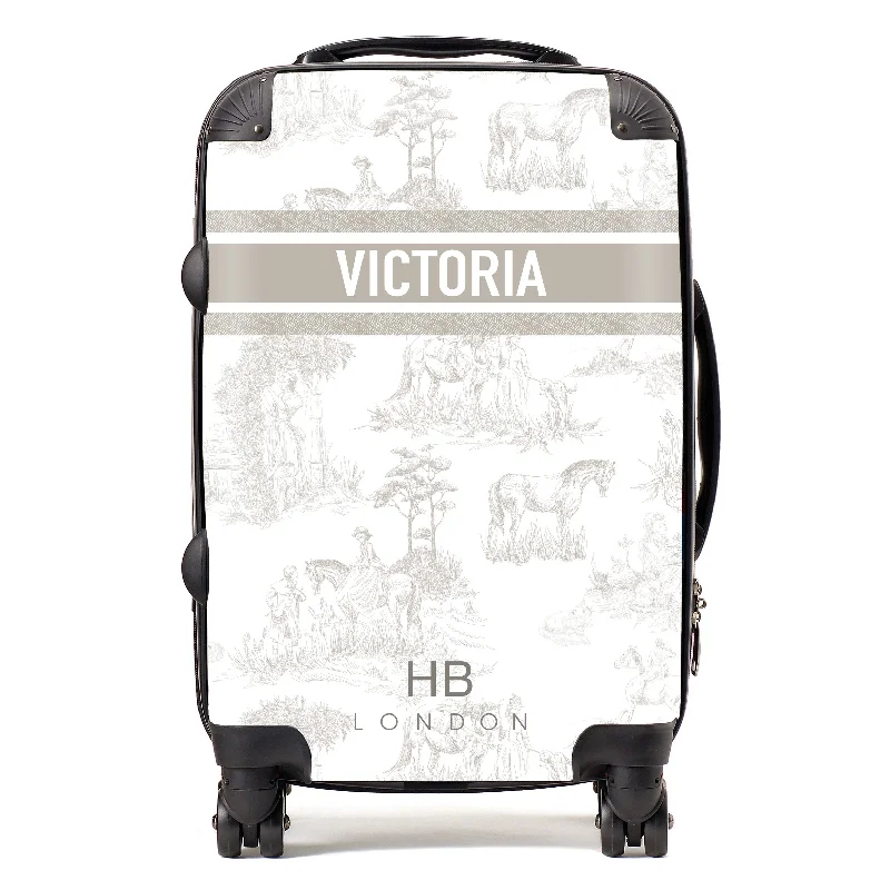 Personalised Greige French Toile with Designer Font Initial Suitcase