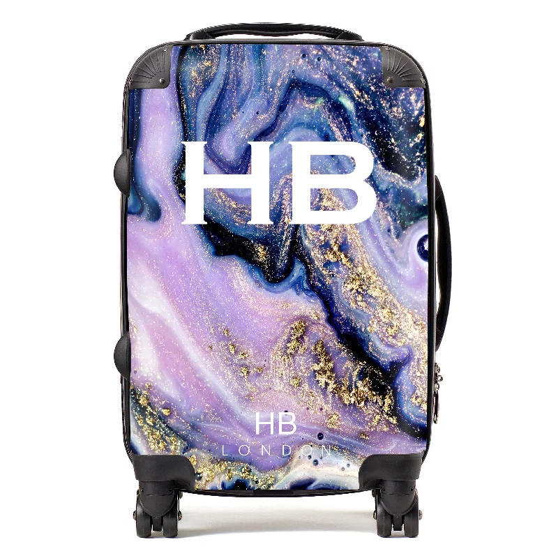 Personalised Purple and Gold Liquid Marble with White Font Initial Suitcase