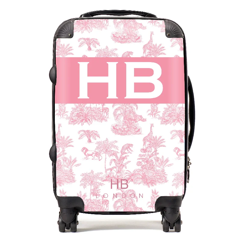 Personalised Pink Safari Toile with Original Font Initial Suitcase