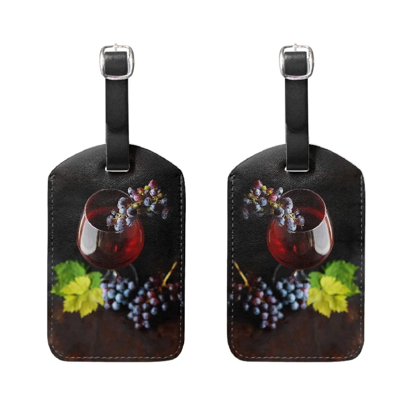 Glass Grape Wine Leather Luggage Bag Tag with Privacy Label Flap for Travel Suitcase Baggage Luggage