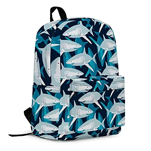 Shark School Backpack, Lightweight Cute Kids Backpack Classic Bookbag Cool Daypack for Teen Boys Girls High School Student, 17 Inch