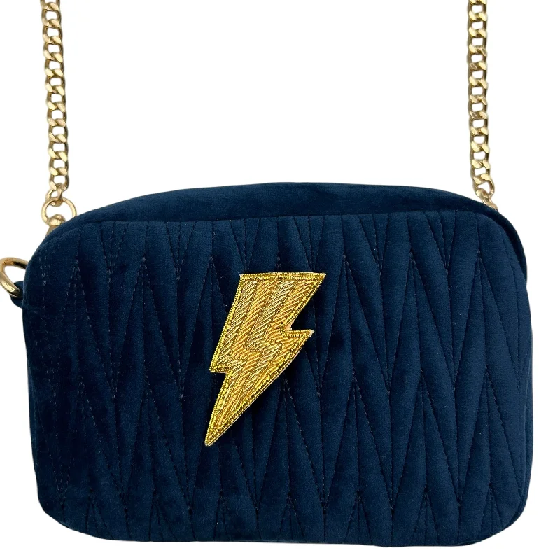 Velvet Rivington handbag in blue, recycled velvet