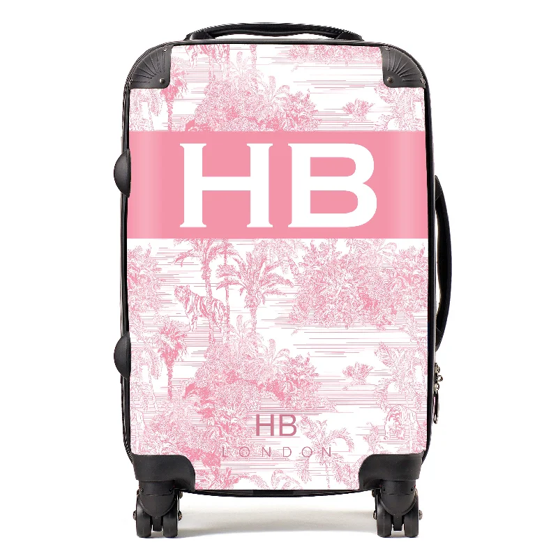 Personalised Pink Tiger Toile with Original Font Initial Suitcase