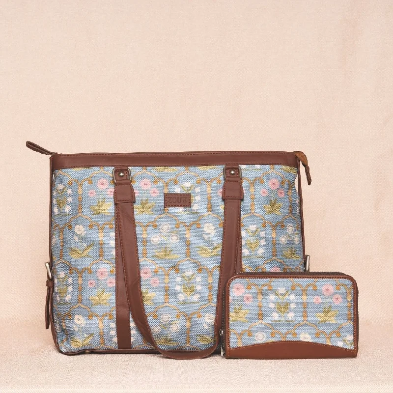 Jaipur Fresco Blue- Office Bag & Chain Wallet Combo