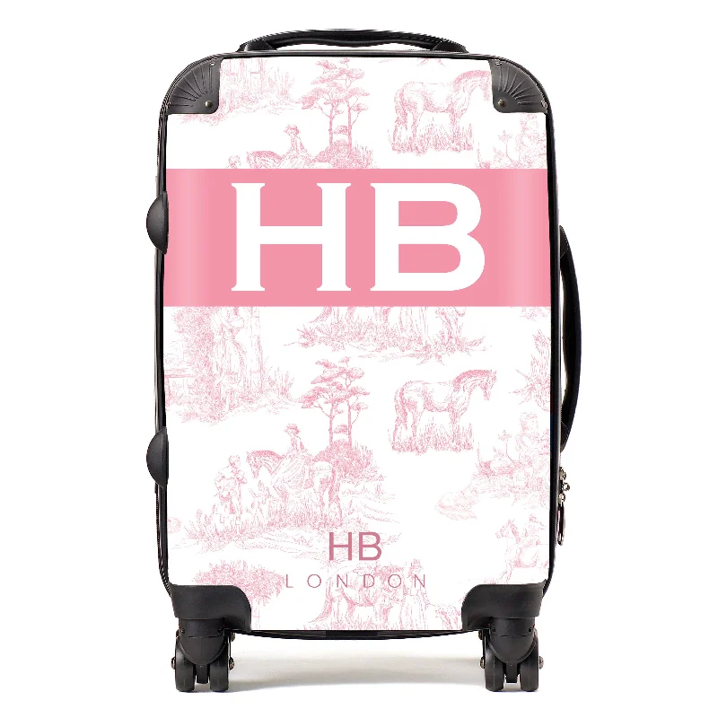 Personalised Pink French Toile with Original Font Initial Suitcase