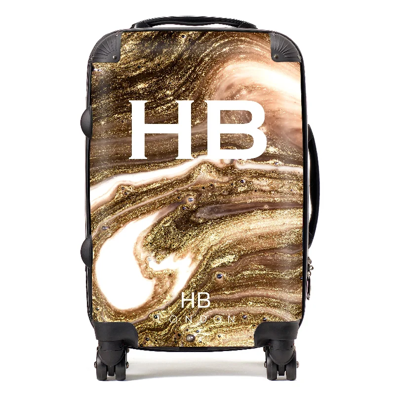 Personalised Bronze Liquid Marble with White Font Initial Suitcase