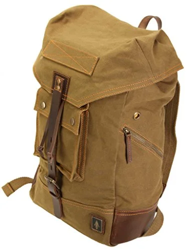 Damndog Canvas & Leather Rucksack Backpack - Swamp Green