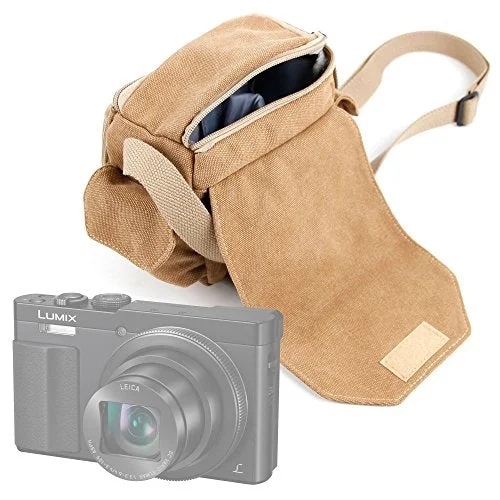 Tan Brown Medium Sized Canvas Carry Bag For Panasonic Lumix Dmc-Zs50 / Dmc-Zs45 / Dmc-Ts6 /