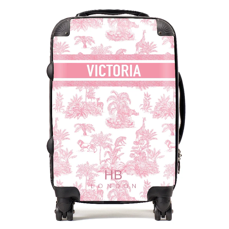 Personalised Pink Safari Toile with Designer Font Initial Suitcase