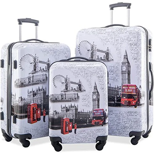 Flieks Graphic Print Luggage Set 3 Piece Abs + Pc Spinner Travel Suitcase (London)