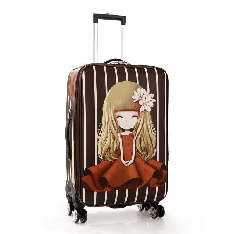 Trolley Wheeled Suitcase Business Large Travel Bag 20"24"Luggage Bag Women'S Love Girl Canvas