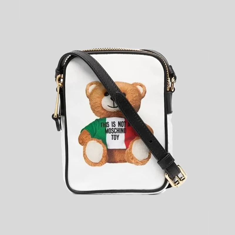 Moschino Couture Nylon Double Zip Crossbody Bag With Teddy Print RS-T7566